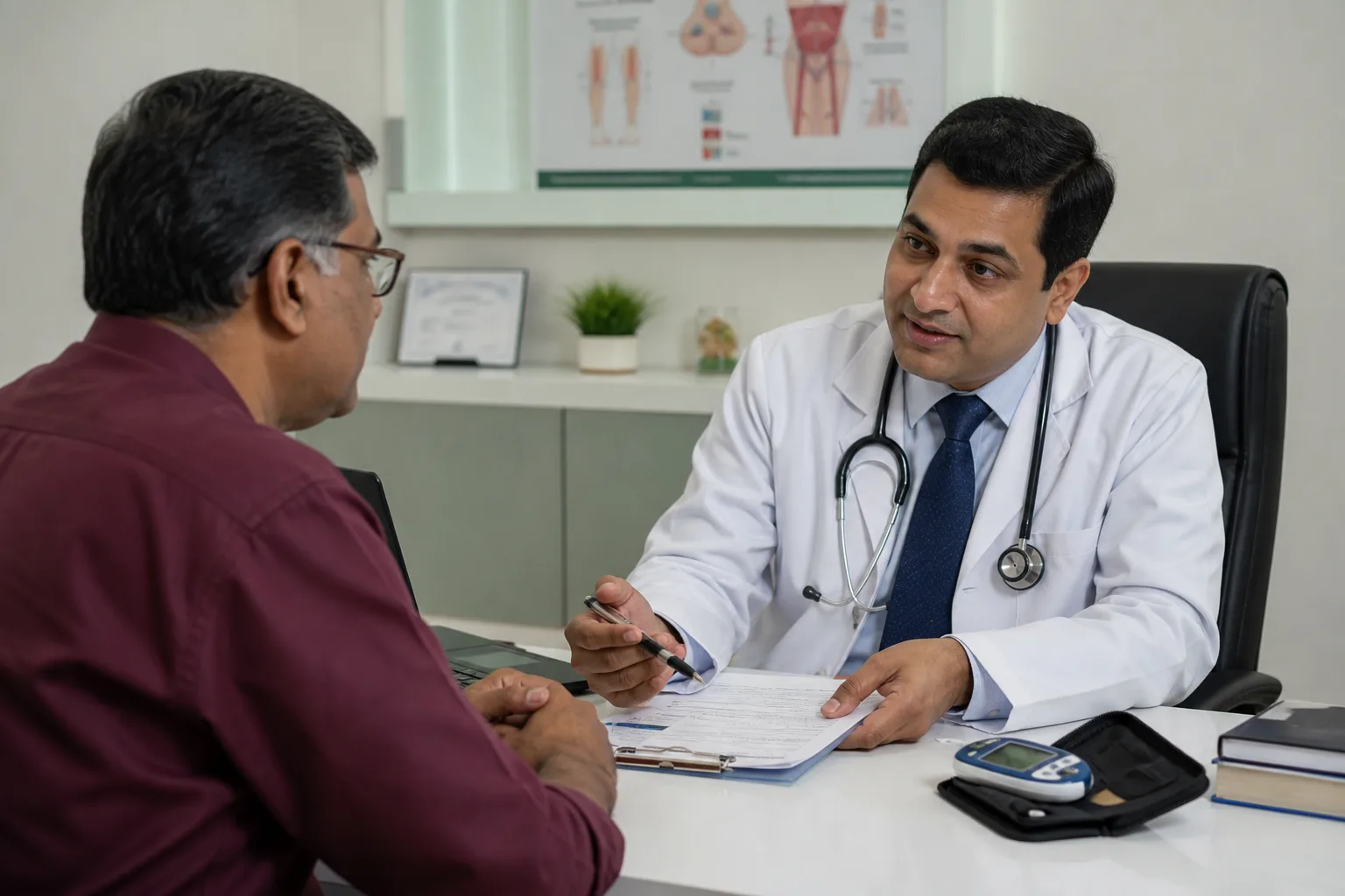 Diabetologist consulting with a patient in a medical clinic