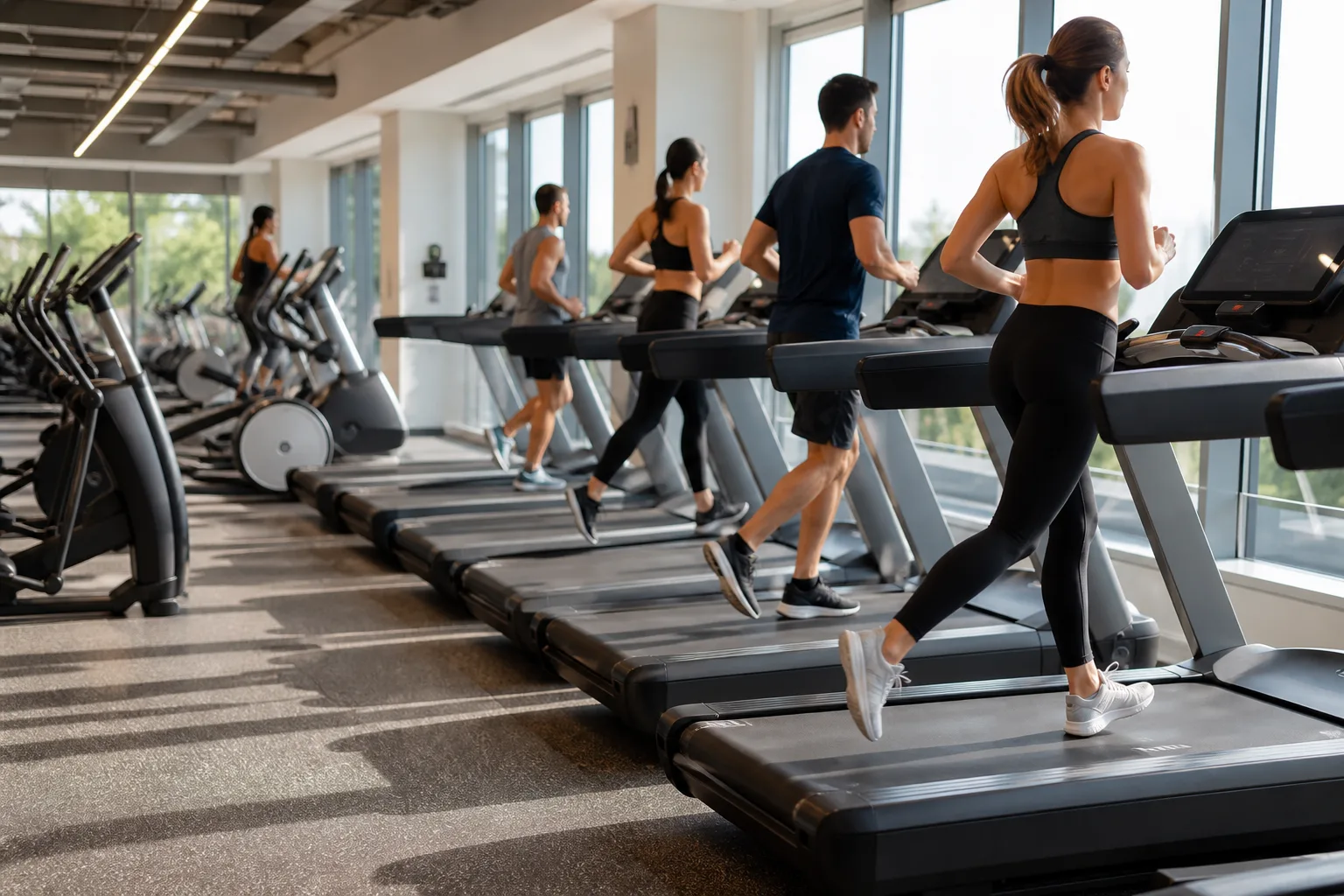 People working out in a modern fitness center cardio area
