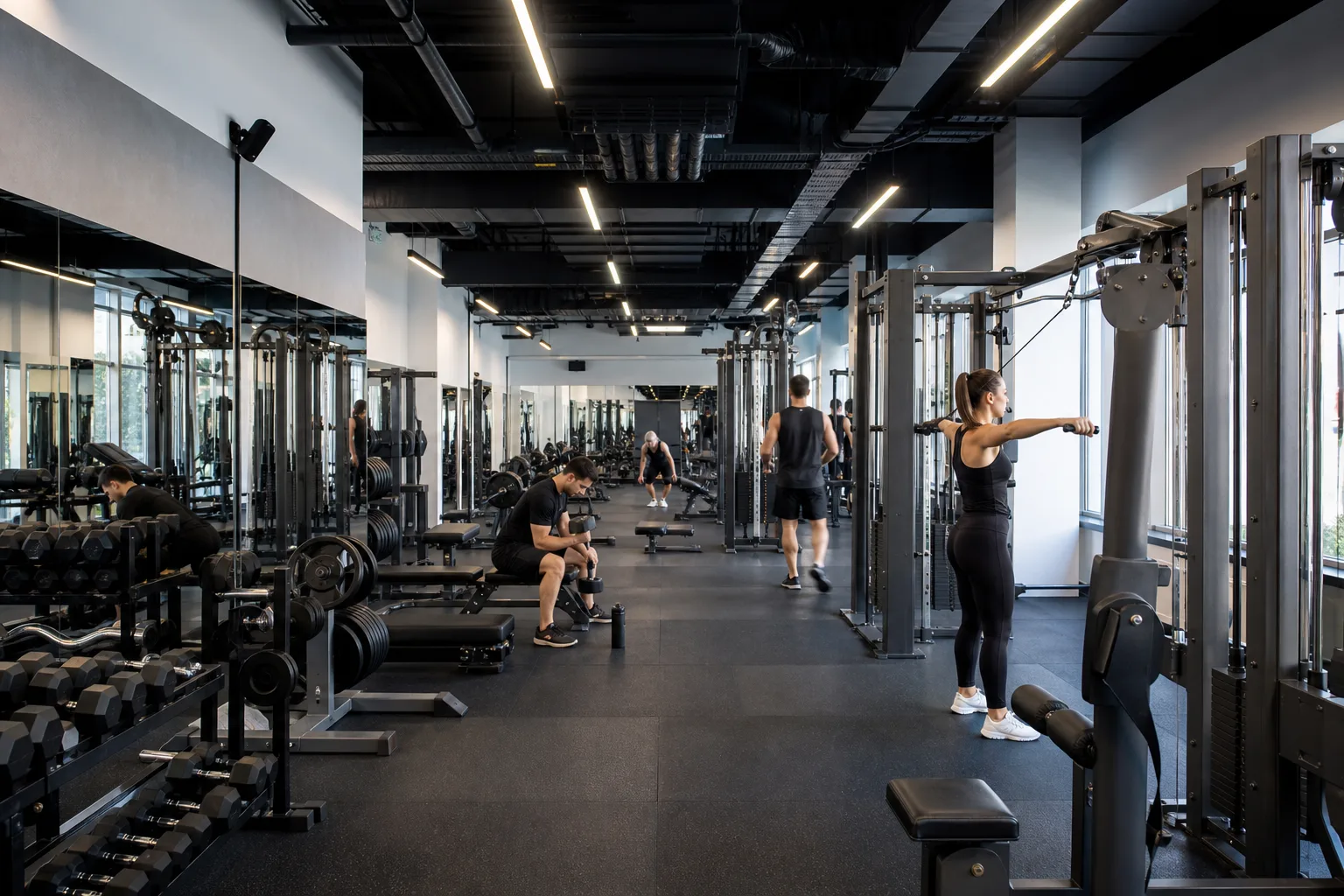 People training on a modern gym floor