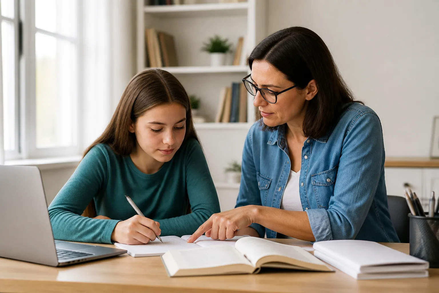 Private tutor helping a student with homework